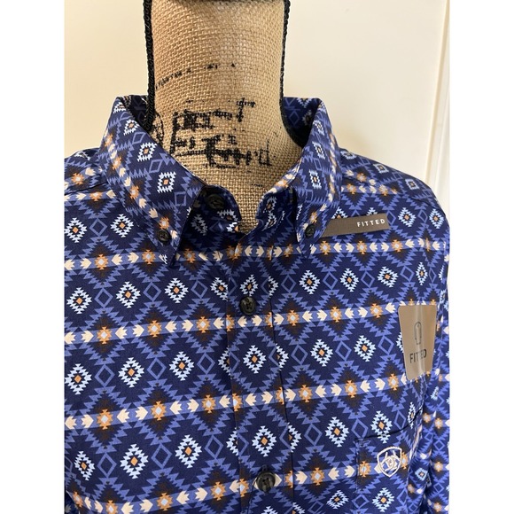 Ariat NWT Men's Connor Fitted Navy Long Sleeve Shirt Size XL - Picture 4 of 7